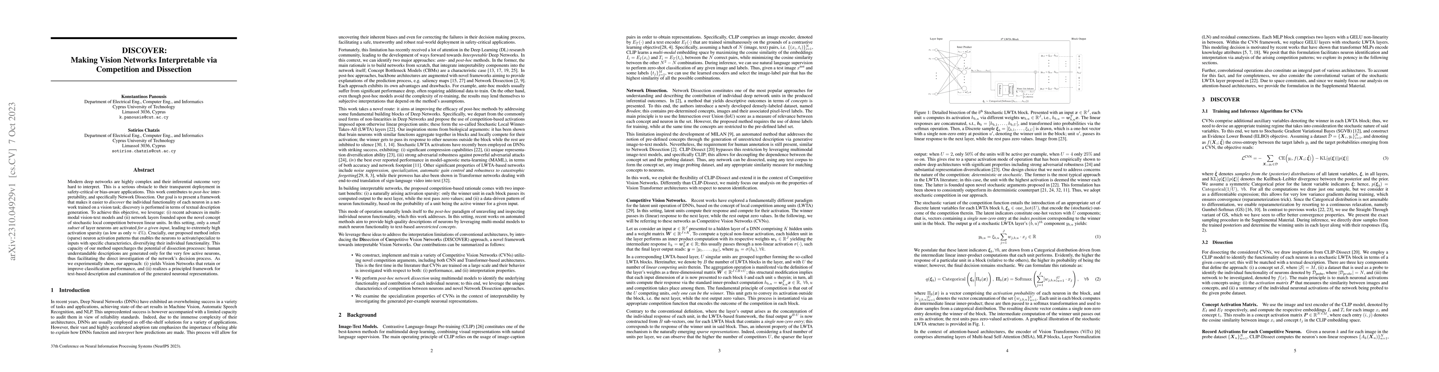 Thumbnail for DISCOVER: Making Vision Networks Interpretable via Competition and
  Dissection