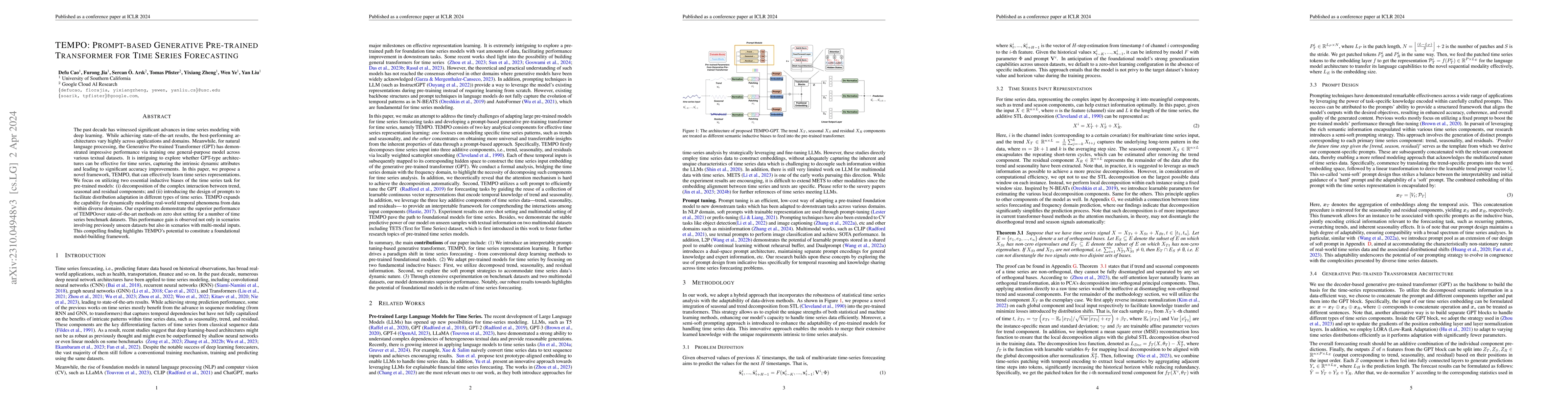 Thumbnail for TEMPO: Prompt-based Generative Pre-trained Transformer for Time Series
  Forecasting