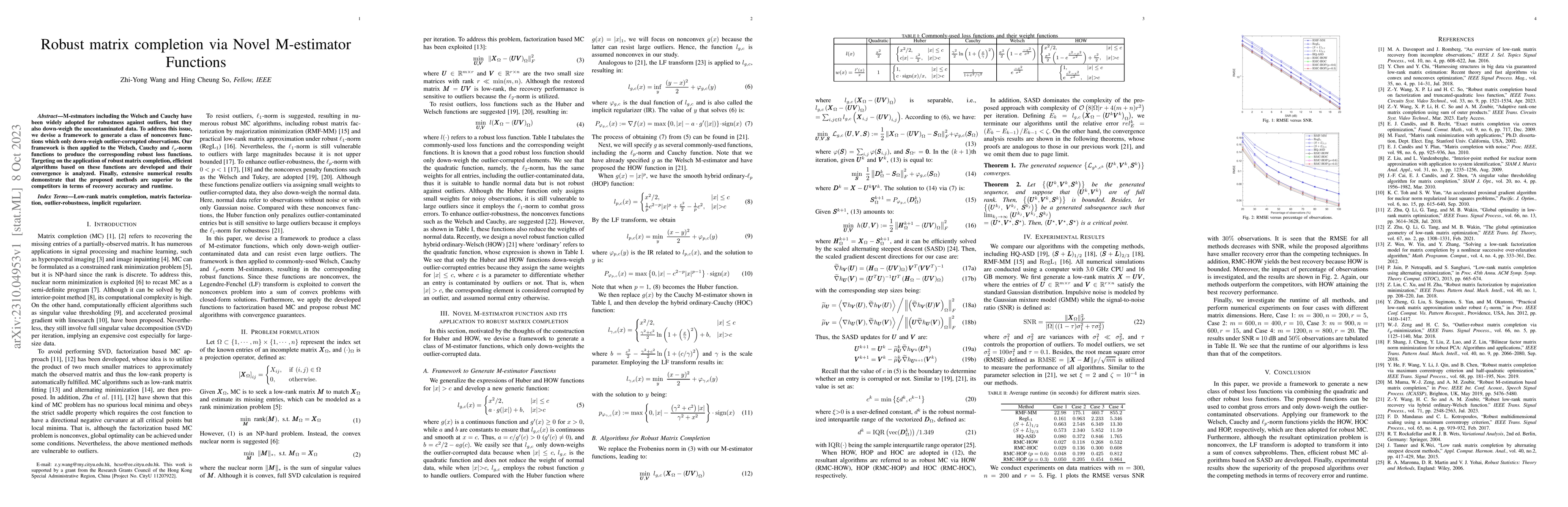 Thumbnail for Robust matrix completion via Novel M-estimator Functions