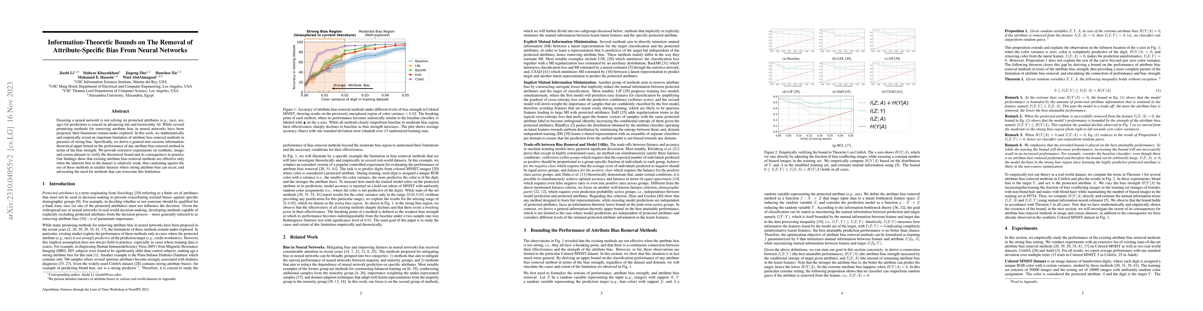 Thumbnail for Information-Theoretic Bounds on The Removal of Attribute-Specific Bias
  From Neural Networks