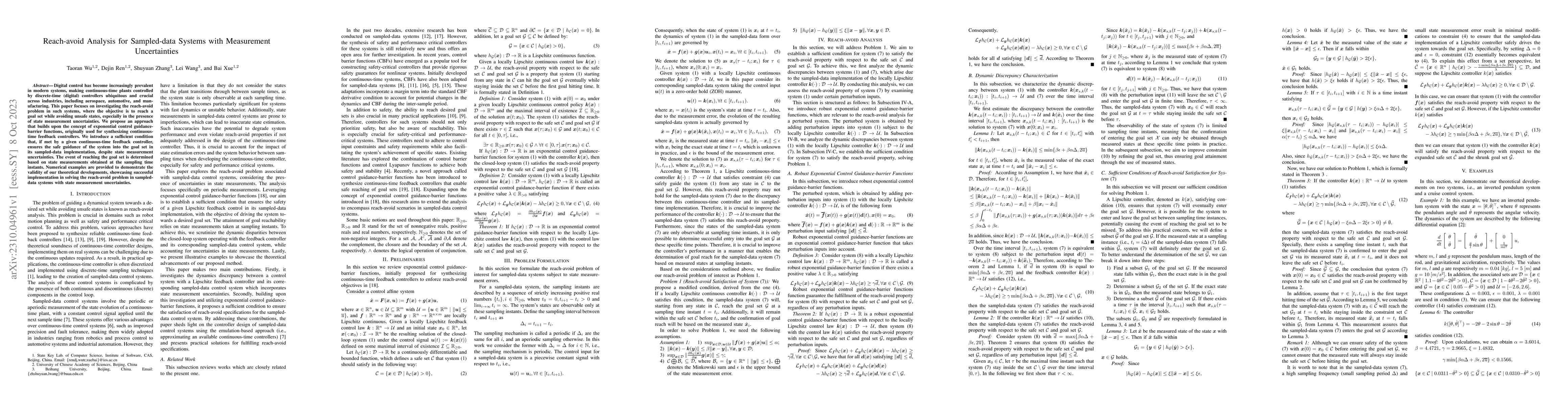 Thumbnail for Reach-avoid Analysis for Sampled-data Systems with Measurement
  Uncertainties