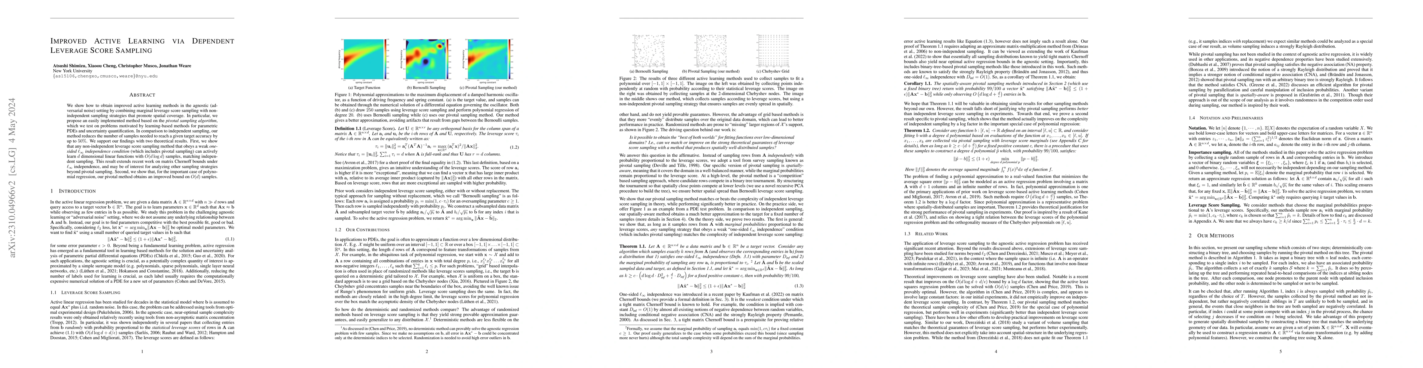 Thumbnail for Improved Active Learning via Dependent Leverage Score Sampling