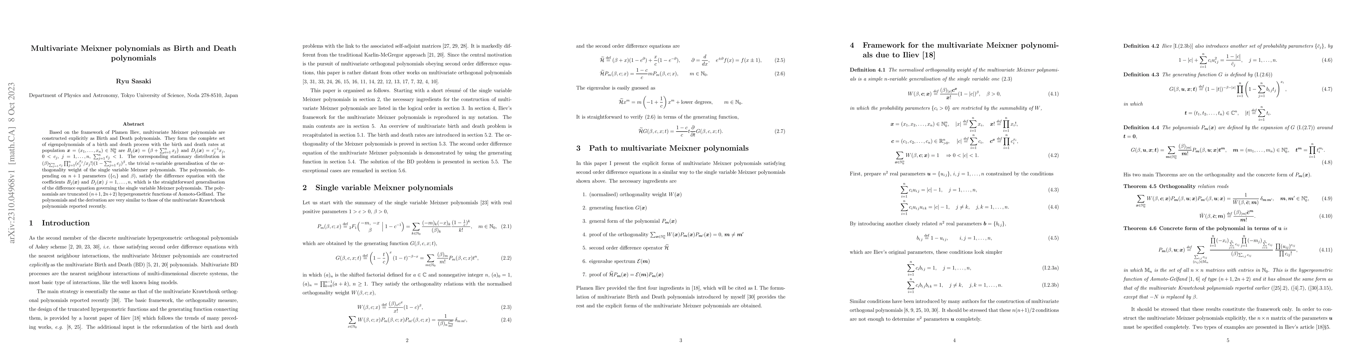 Thumbnail for Multivariate Meixner polynomials as Birth and Death polynomials