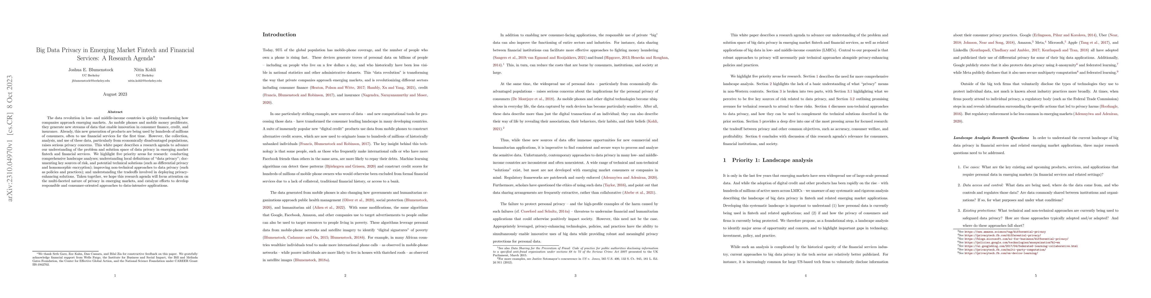 Thumbnail for Big Data Privacy in Emerging Market Fintech and Financial Services: A
  Research Agenda