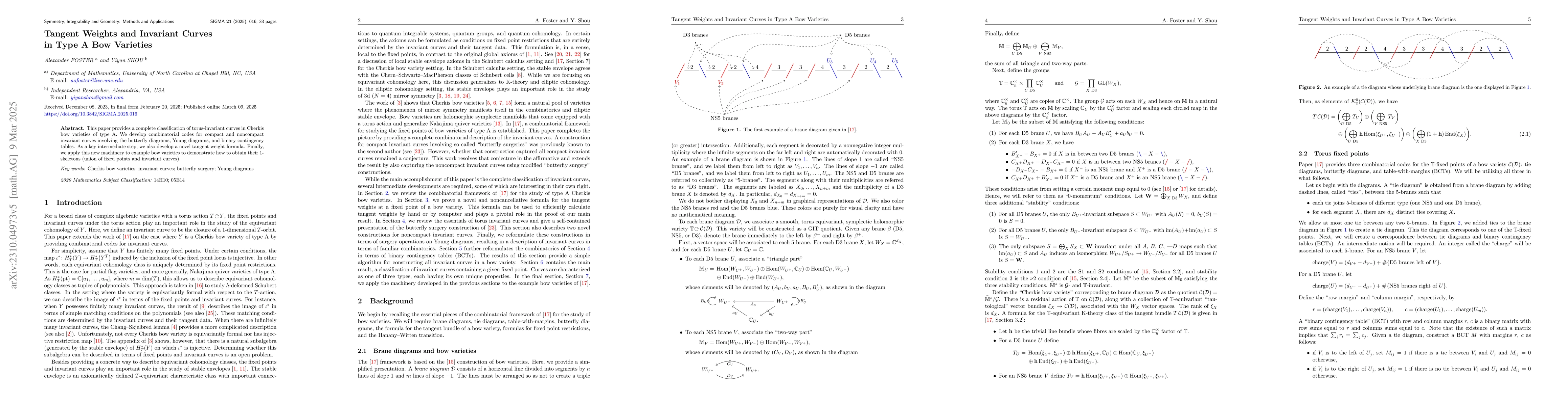 Thumbnail for Tangent Weights and Invariant Curves in Type A Bow Varieties