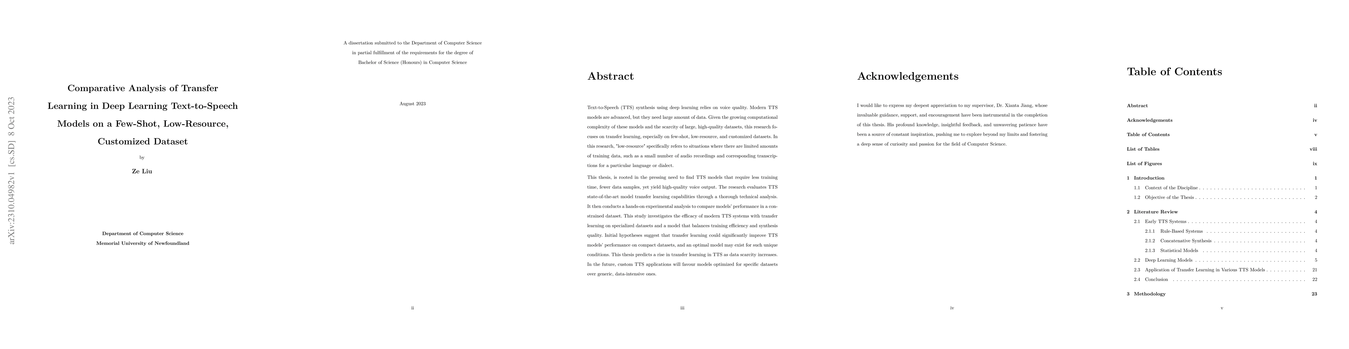 Thumbnail for Comparative Analysis of Transfer Learning in Deep Learning
  Text-to-Speech Models on a Few-Shot, Low-Resource, Customized Dataset