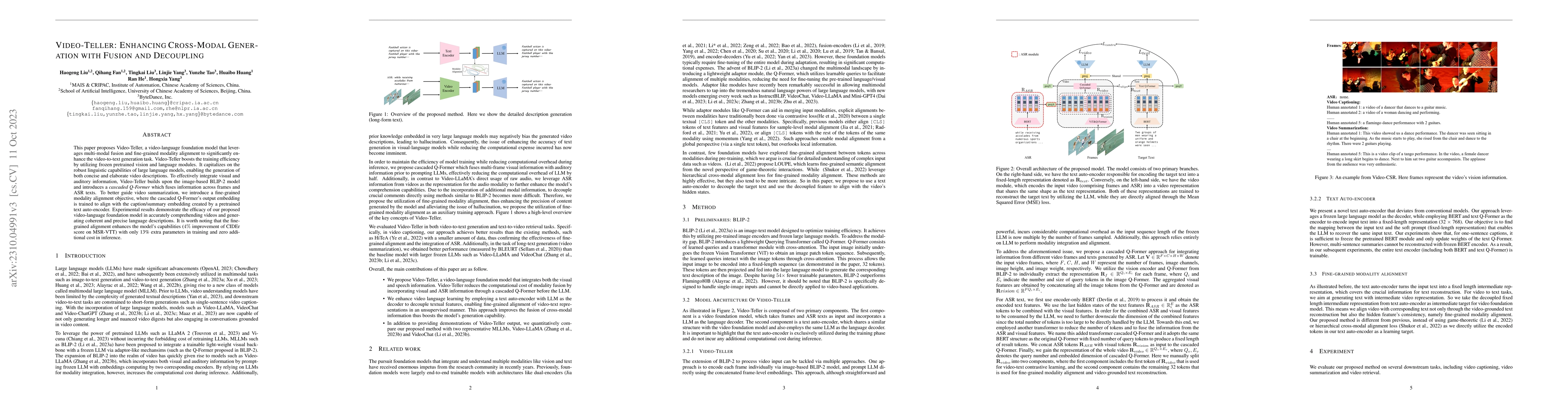 Thumbnail for Video-Teller: Enhancing Cross-Modal Generation with Fusion and
  Decoupling