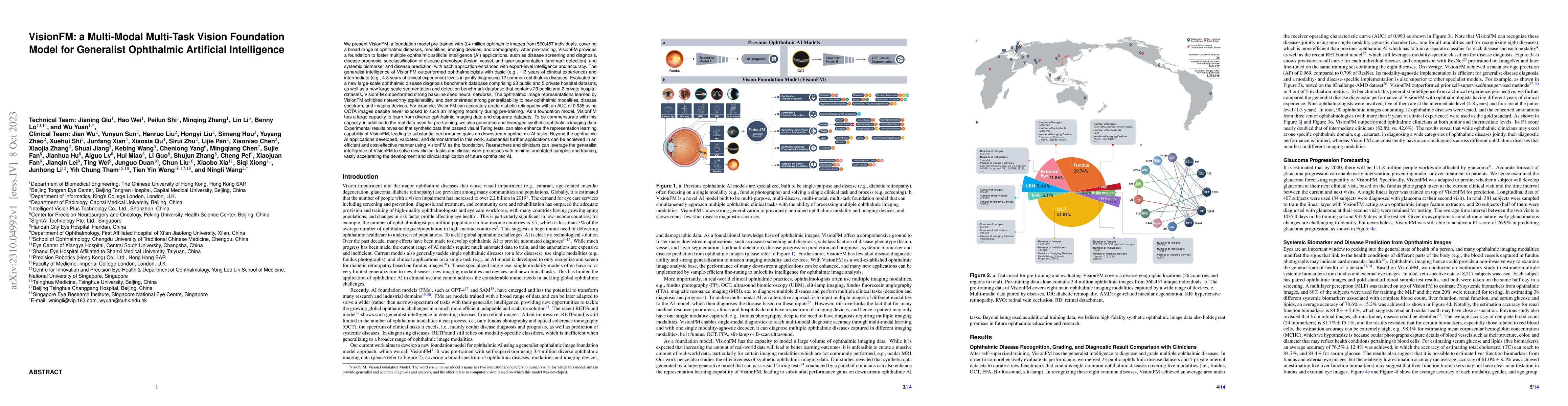 Thumbnail for VisionFM: a Multi-Modal Multi-Task Vision Foundation Model for
  Generalist Ophthalmic Artificial Intelligence