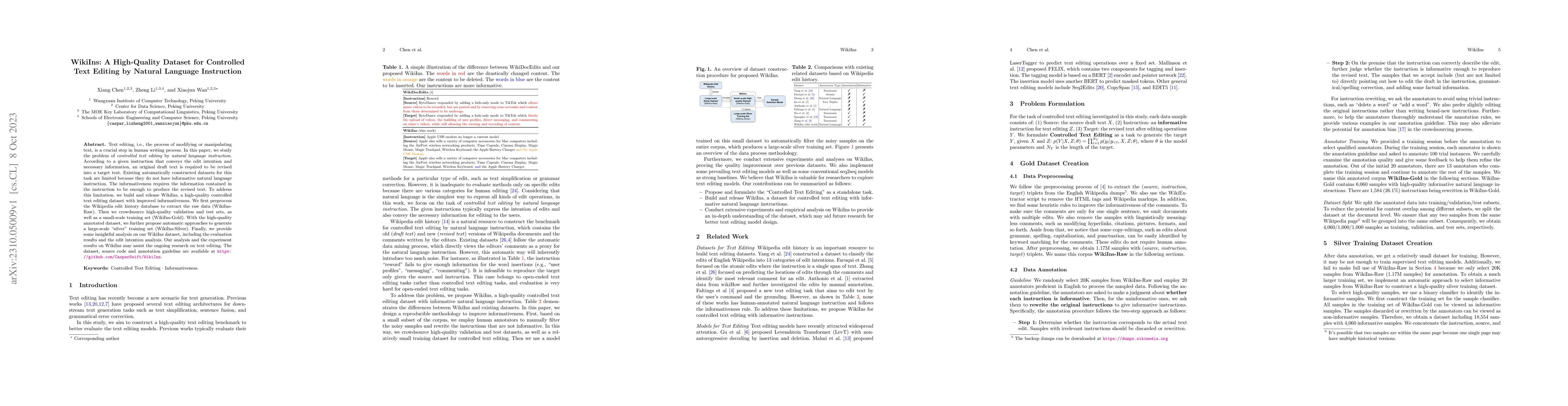 Thumbnail for WikiIns: A High-Quality Dataset for Controlled Text Editing by Natural
  Language Instruction