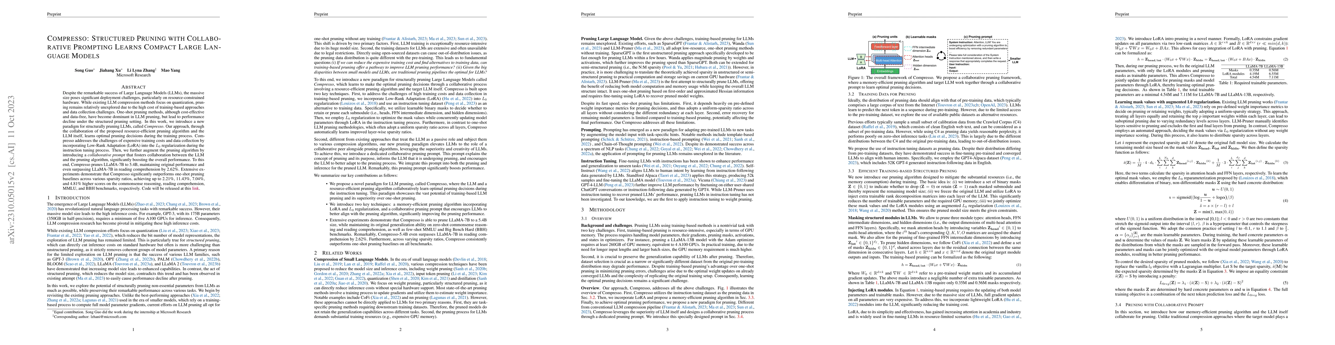 Thumbnail for Compresso: Structured Pruning with Collaborative Prompting Learns
  Compact Large Language Models