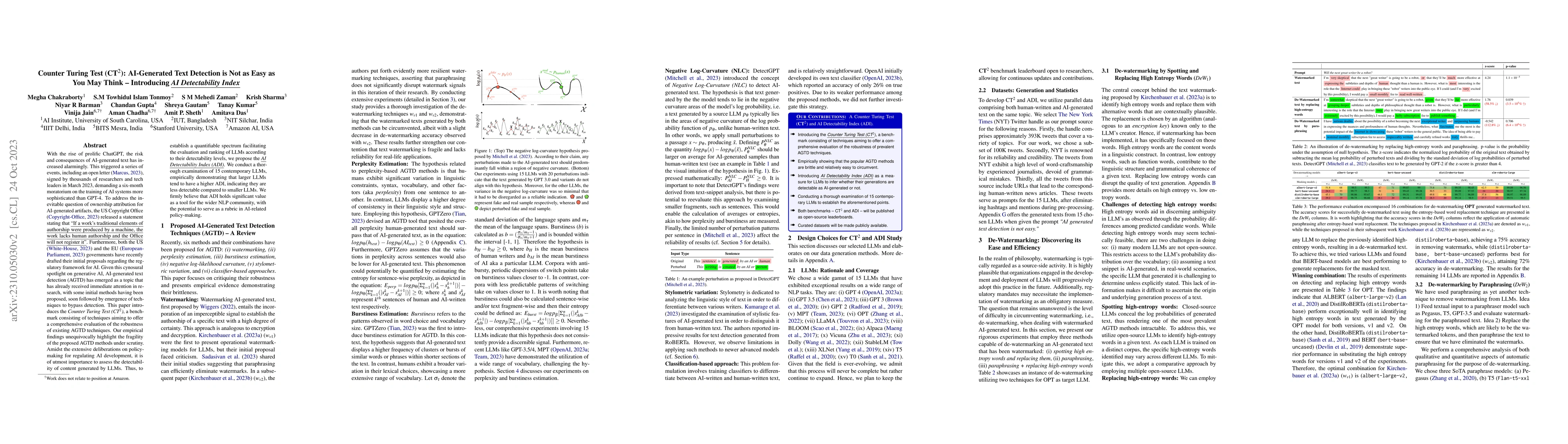 Thumbnail for Counter Turing Test CT^2: AI-Generated Text Detection is Not as Easy as
  You May Think -- Introducing AI Detectability Index