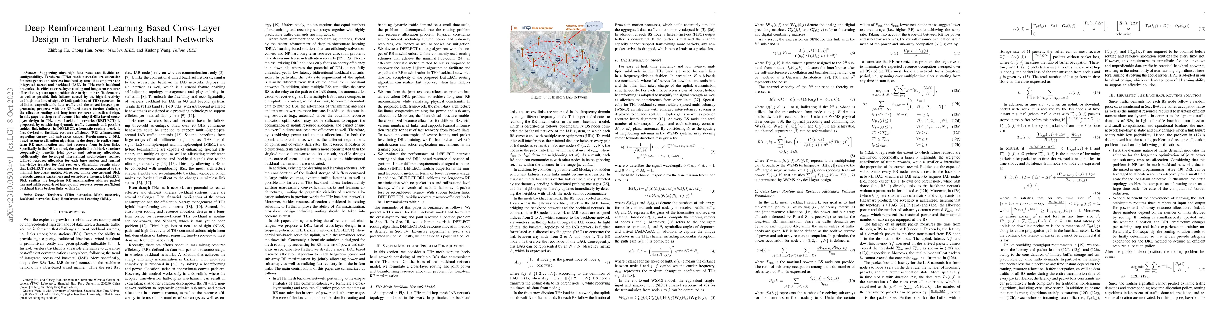 Thumbnail for Deep Reinforcement Learning Based Cross-Layer Design in Terahertz Mesh
  Backhaul Networks