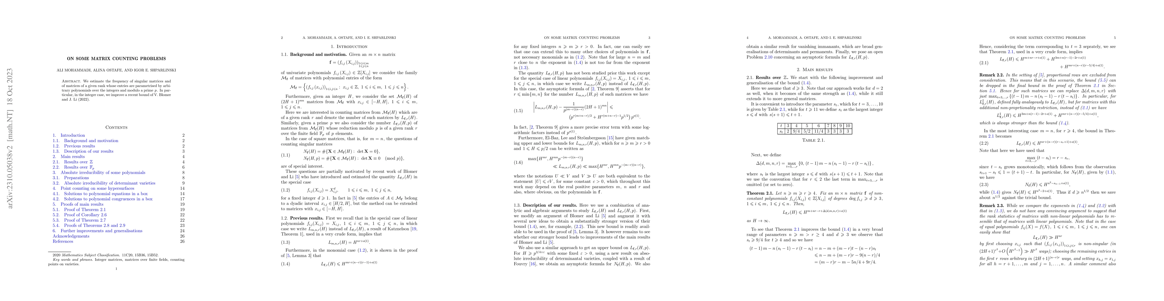Thumbnail for On some matrix counting problems