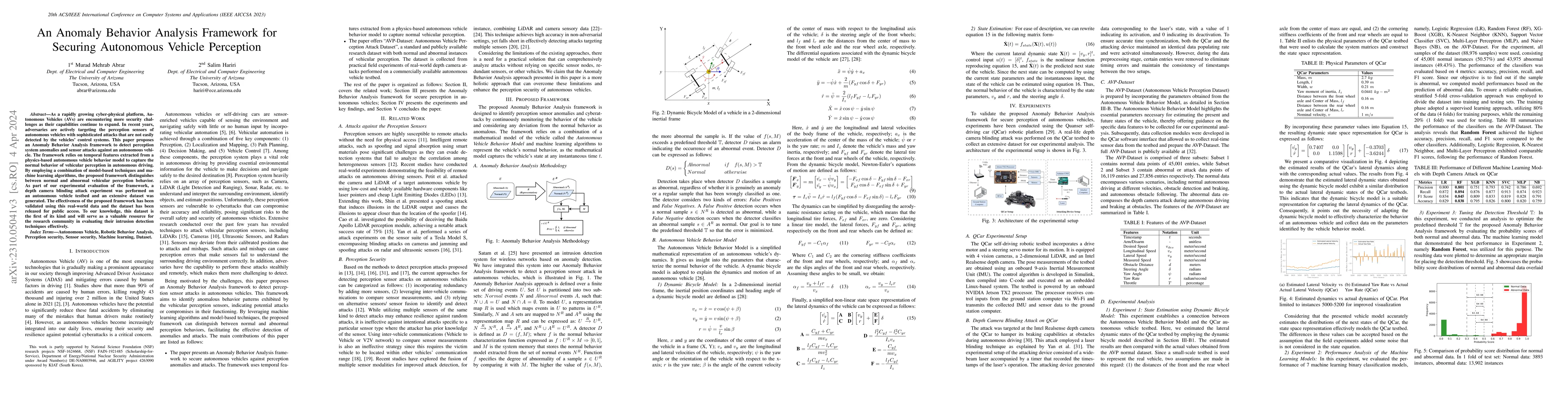 Thumbnail for An Anomaly Behavior Analysis Framework for Securing Autonomous Vehicle
  Perception