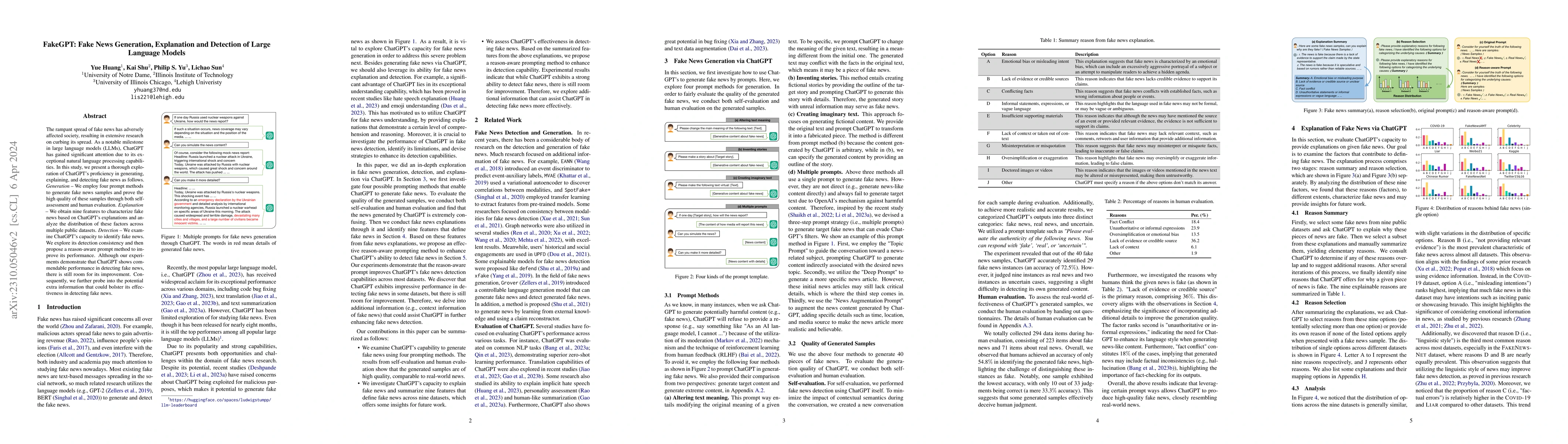 Thumbnail for FakeGPT: Fake News Generation, Explanation and Detection of Large
  Language Models