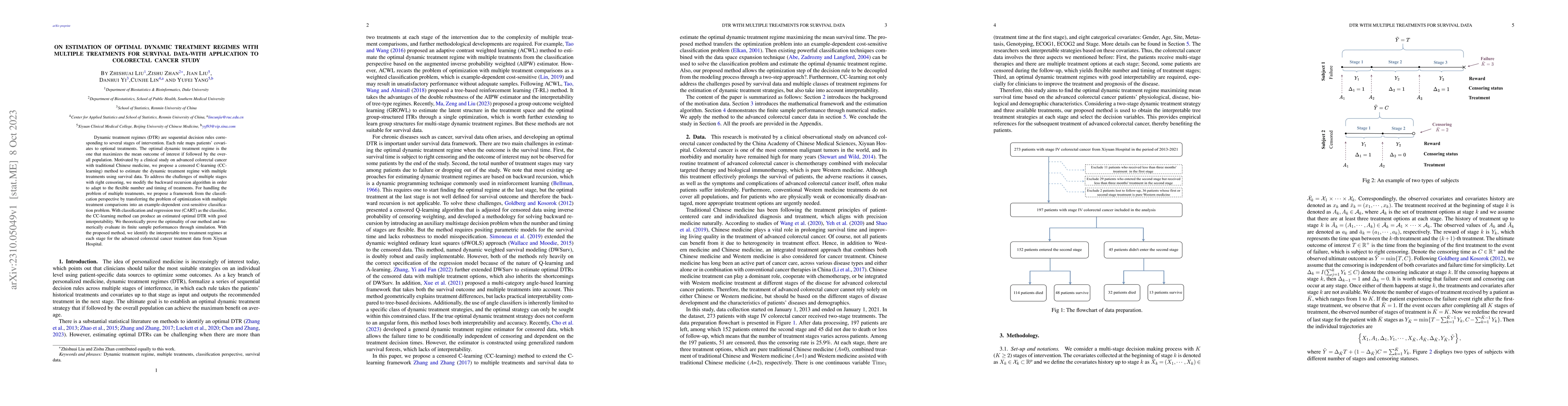 Thumbnail for On Estimation of Optimal Dynamic Treatment Regimes with Multiple
  Treatments for Survival Data-With Application to Colorectal Cancer Study