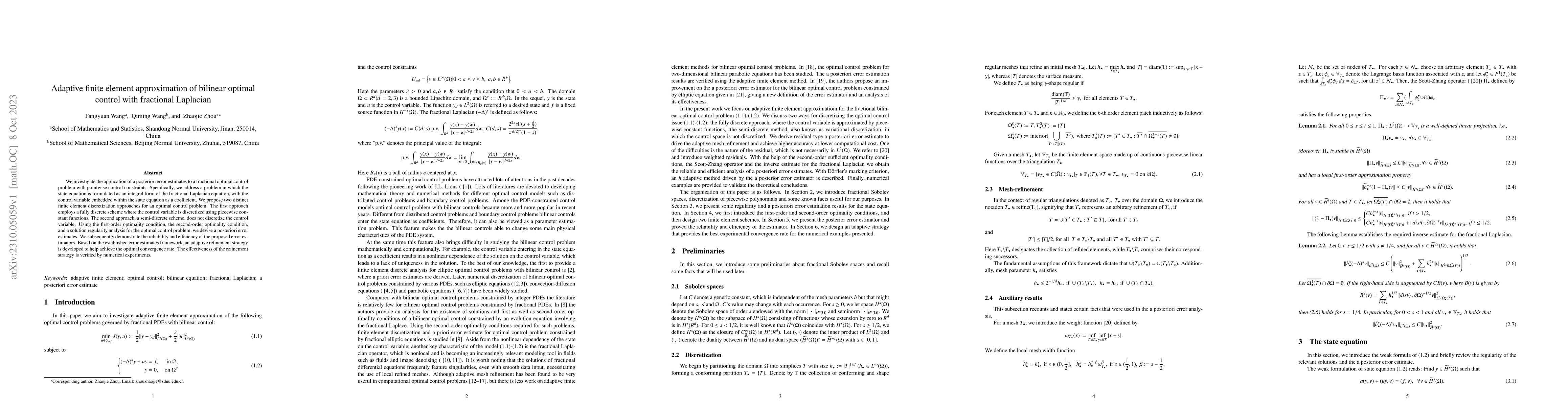 Thumbnail for Adaptive finite element approximation of bilinear optimal control with
  fractional Laplacian
