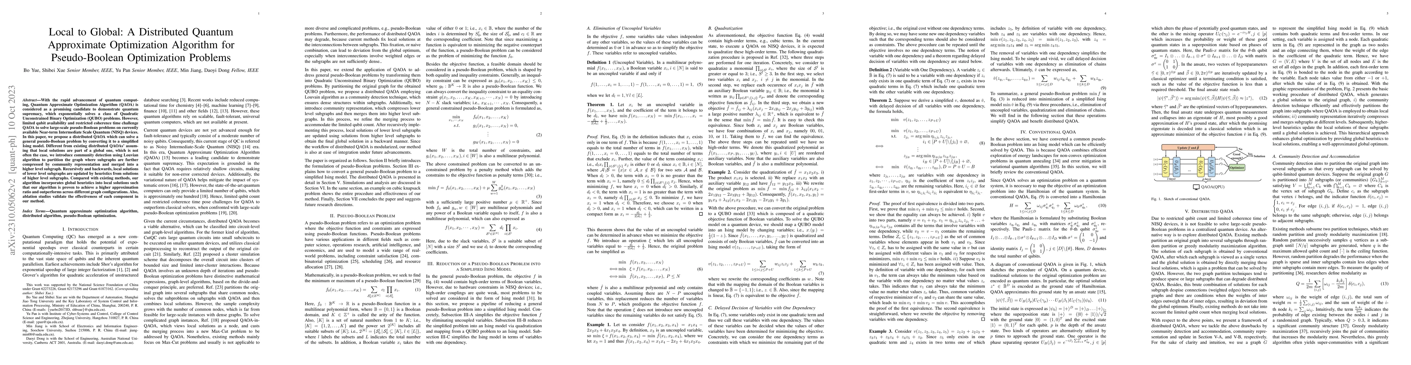 Thumbnail for Local to Global: A Distributed Quantum Approximate Optimization
  Algorithm for Pseudo-Boolean Optimization Problems