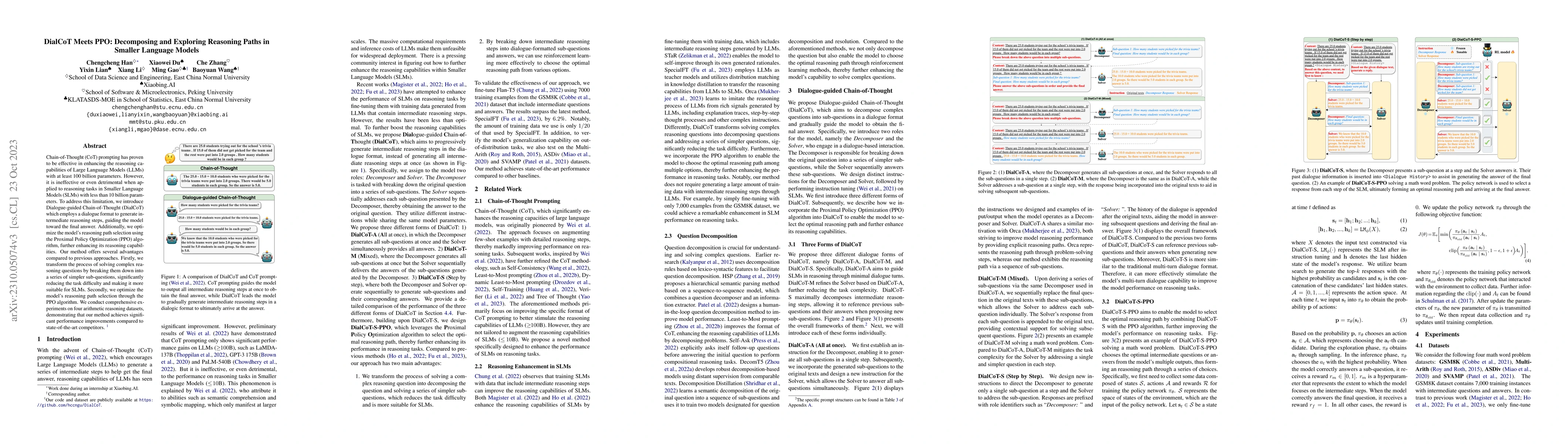 Thumbnail for DialCoT Meets PPO: Decomposing and Exploring Reasoning Paths in Smaller
  Language Models