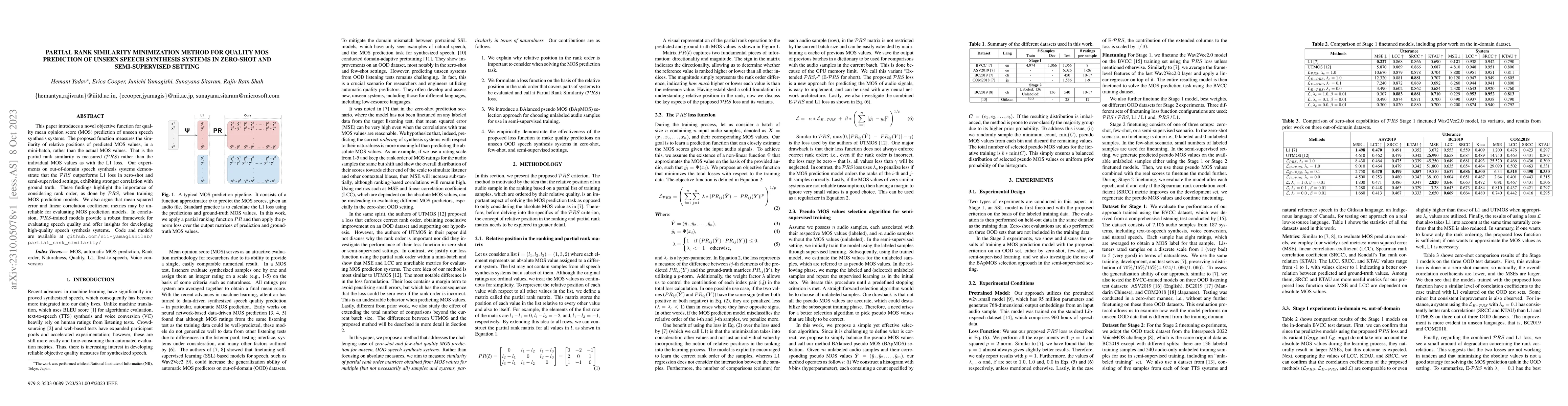Thumbnail for Partial Rank Similarity Minimization Method for Quality MOS Prediction
  of Unseen Speech Synthesis Systems in Zero-Shot and Semi-supervised setting