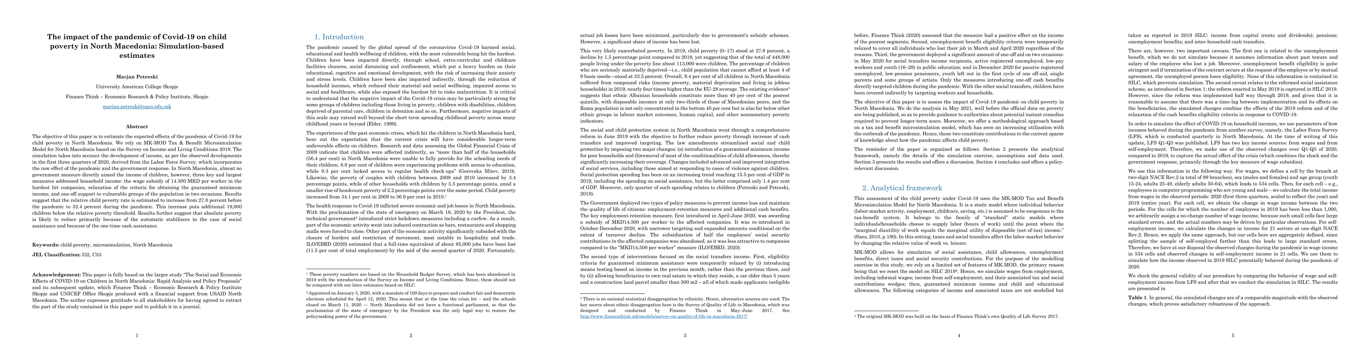 Thumbnail for The impact of the pandemic of Covid-19 on child poverty in North
  Macedonia: Simulation-based estimates