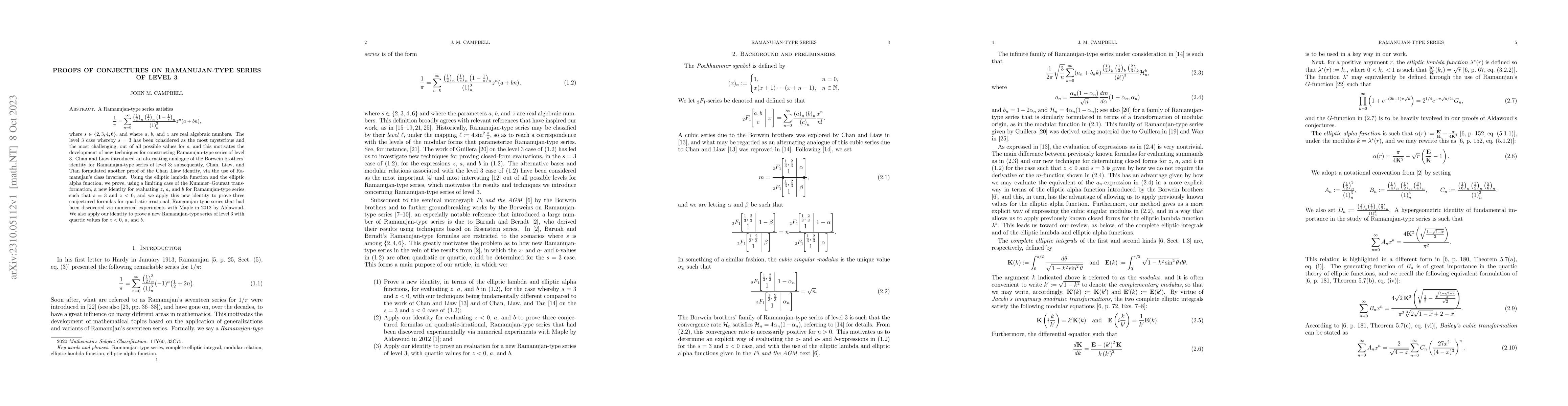 Thumbnail for Proofs of conjectures on Ramanujan-type series of level 3