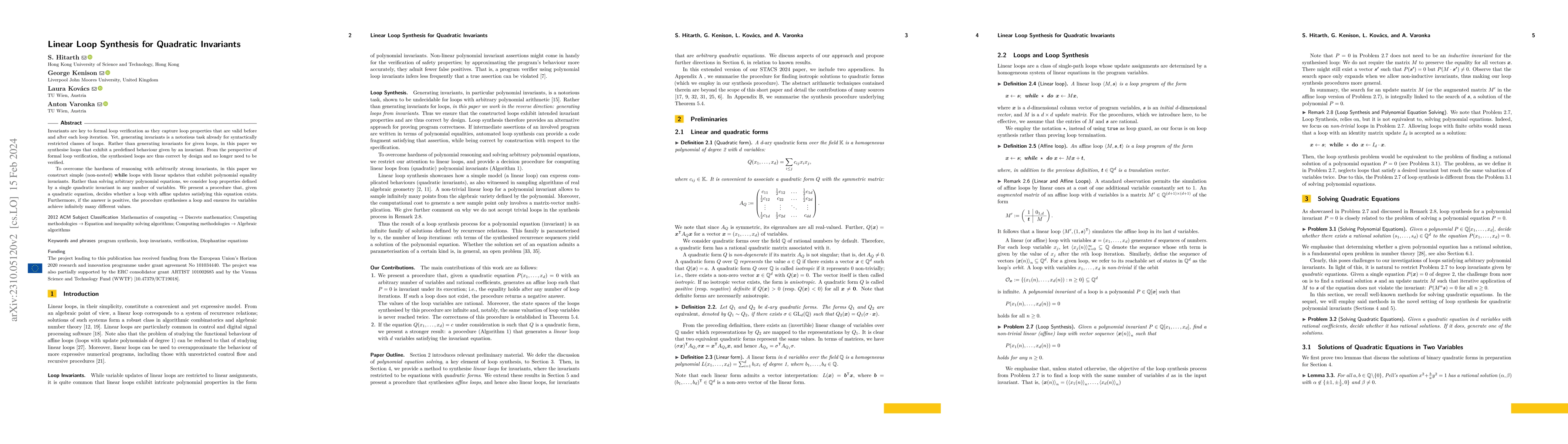 Thumbnail for Linear Loop Synthesis for Quadratic Invariants