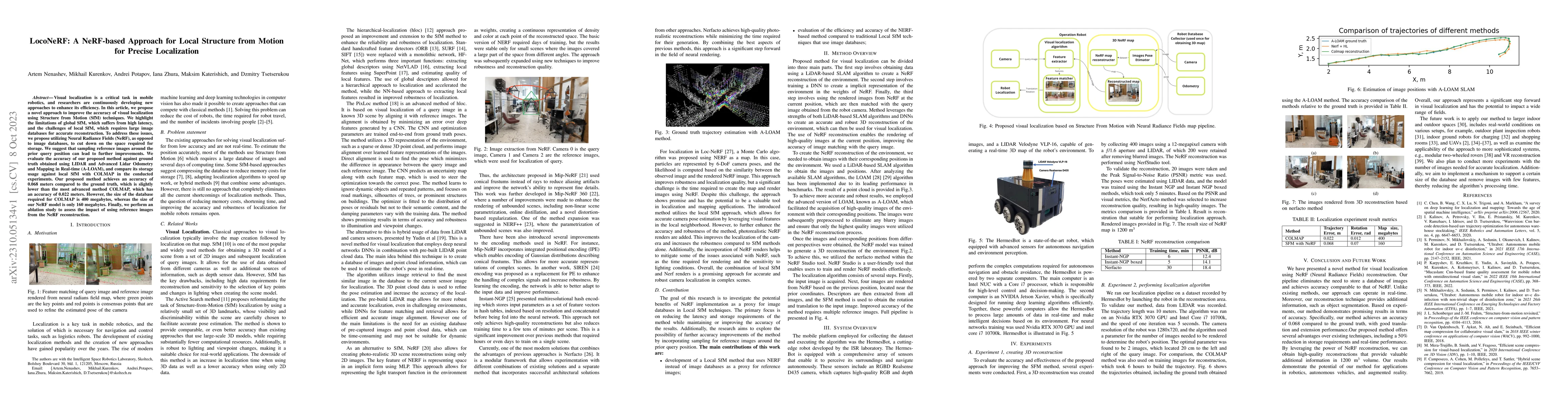 Thumbnail for LocoNeRF: A NeRF-based Approach for Local Structure from Motion for
  Precise Localization