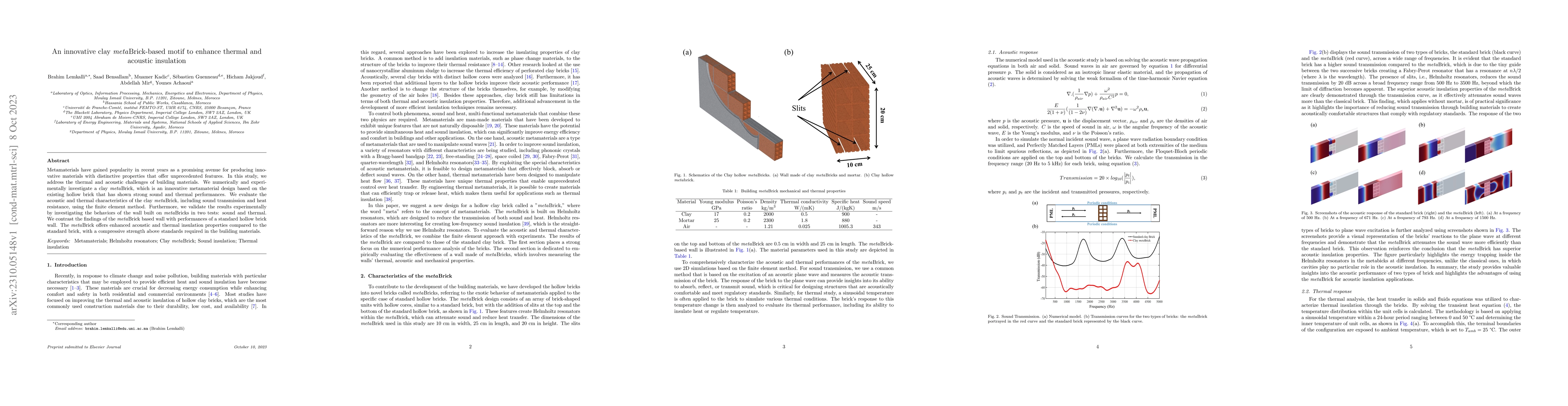 Thumbnail for An innovative clay metaBrick-based motif to enhance thermal and acoustic
  insulation
