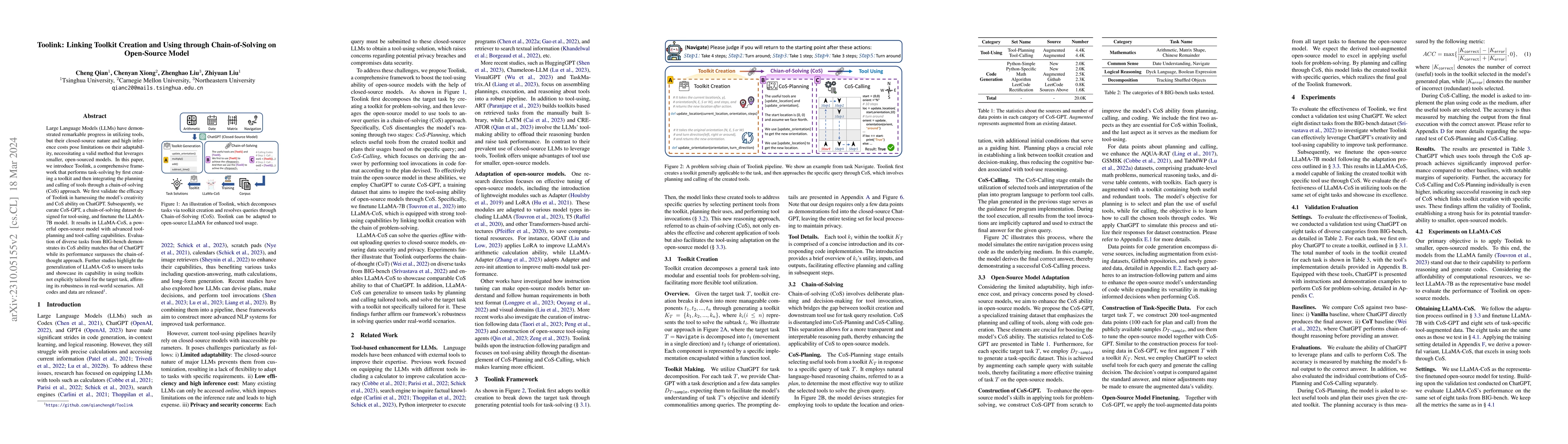 Thumbnail for Toolink: Linking Toolkit Creation and Using through Chain-of-Solving on
  Open-Source Model