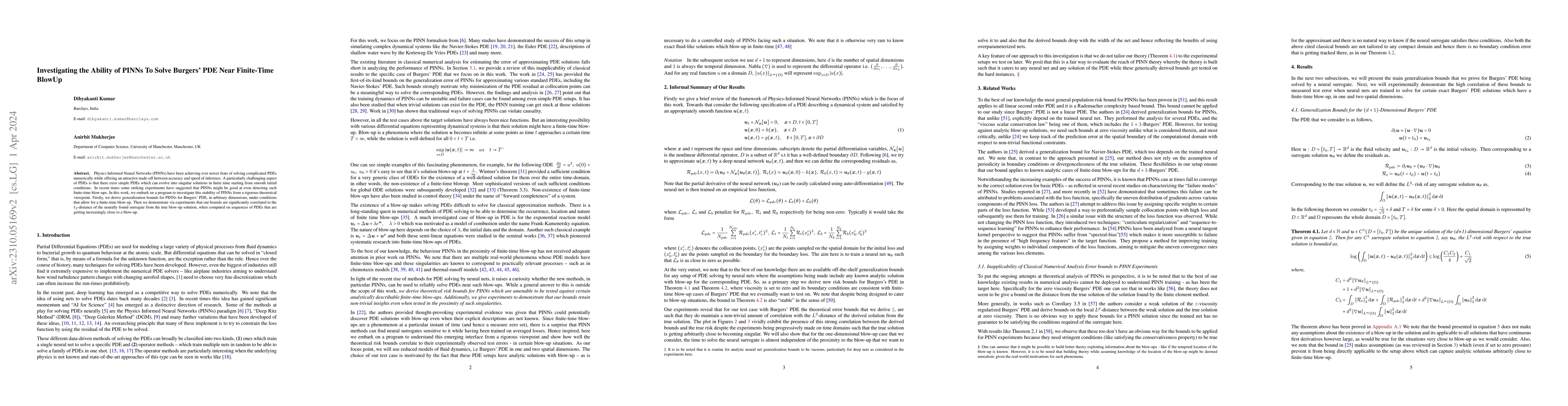 Thumbnail for Investigating the Ability of PINNs To Solve Burgers' PDE Near
  Finite-Time BlowUp