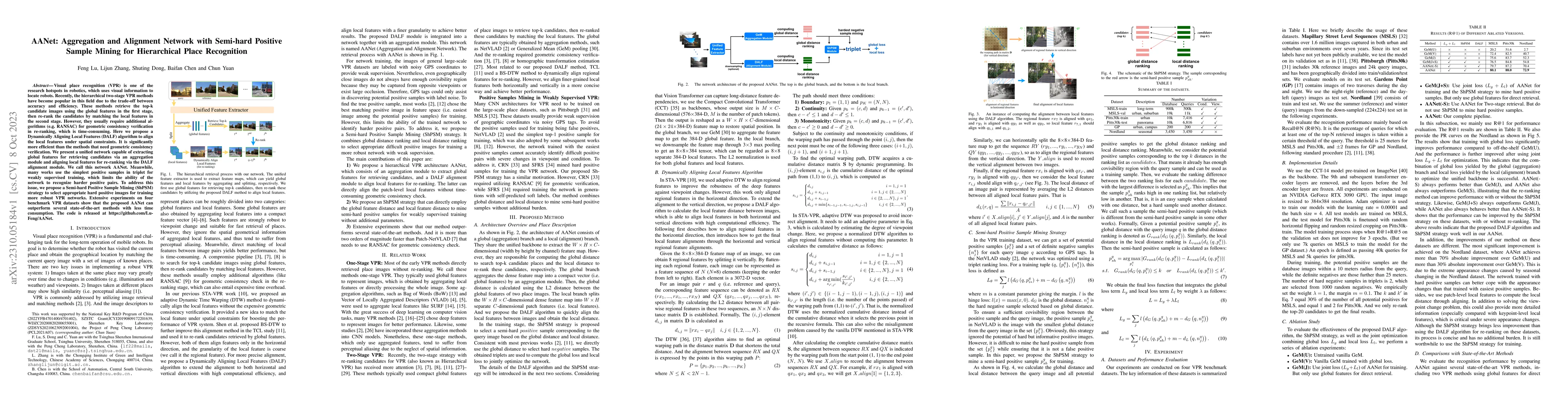 Thumbnail for AANet: Aggregation and Alignment Network with Semi-hard Positive Sample
  Mining for Hierarchical Place Recognition