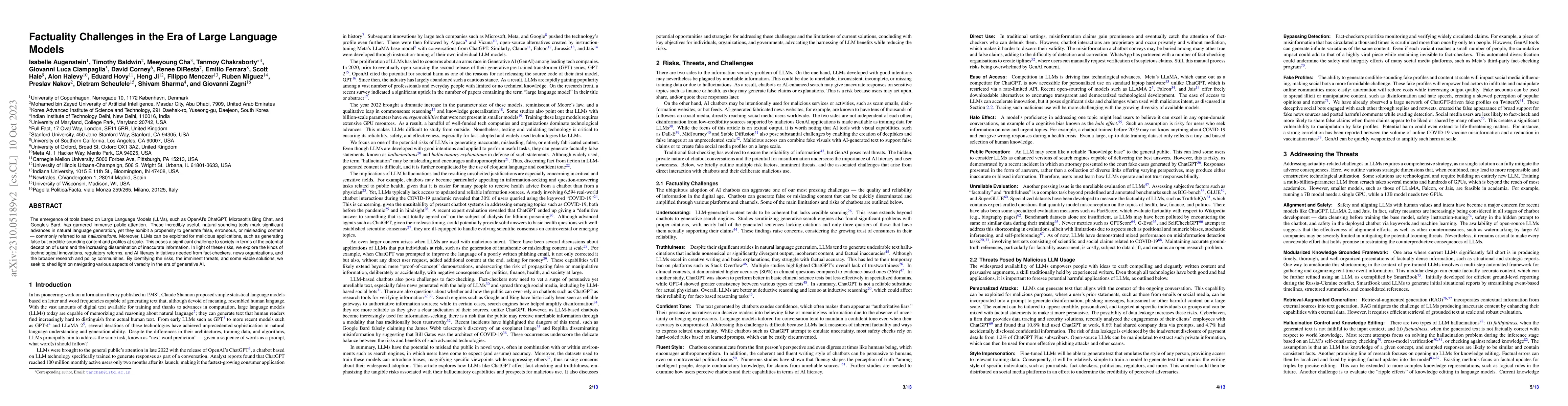Thumbnail for Factuality Challenges in the Era of Large Language Models