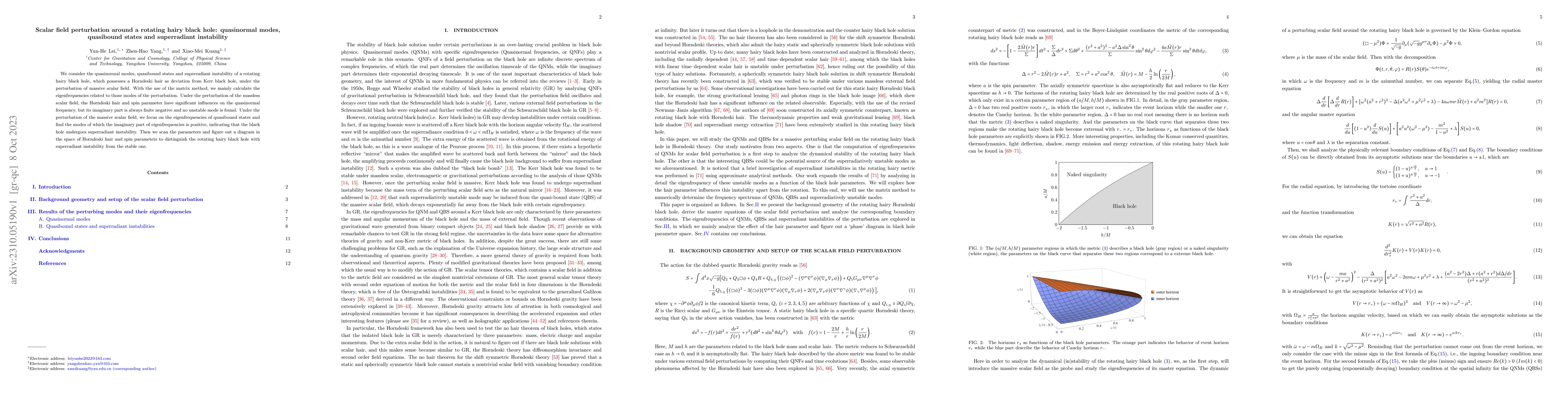 Thumbnail for Scalar field perturbation around a rotating hairy black hole:
  quasinormal modes, quasibound states and superradiant instability