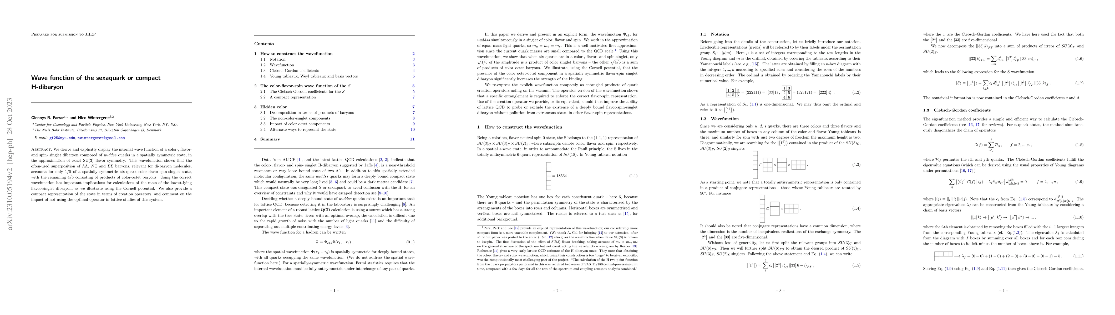 Thumbnail for Wave function of the sexaquark or compact H-dibaryon