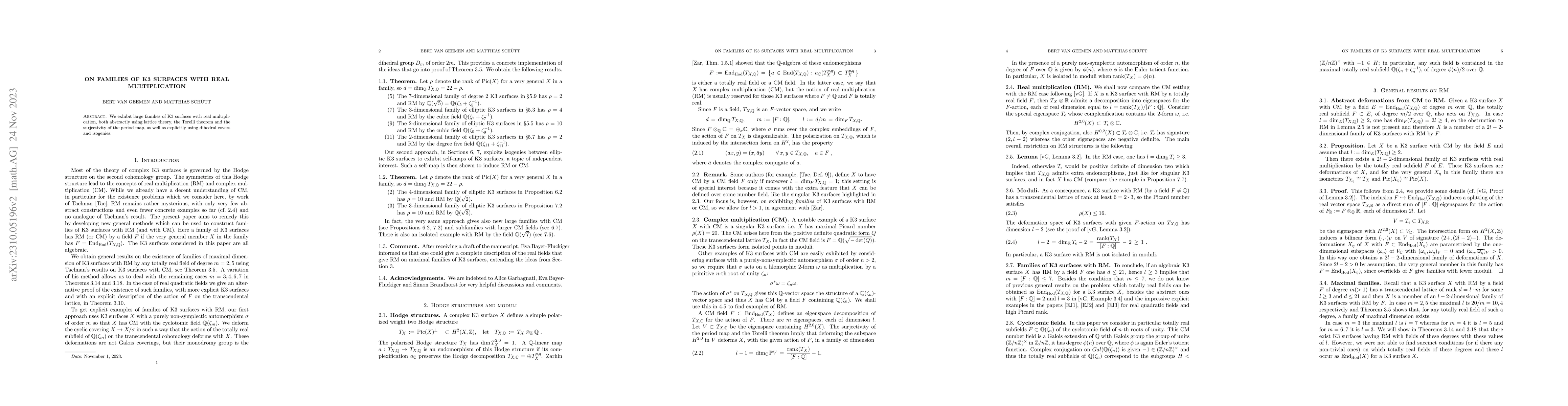 Thumbnail for On families of K3 surfaces with real multiplication