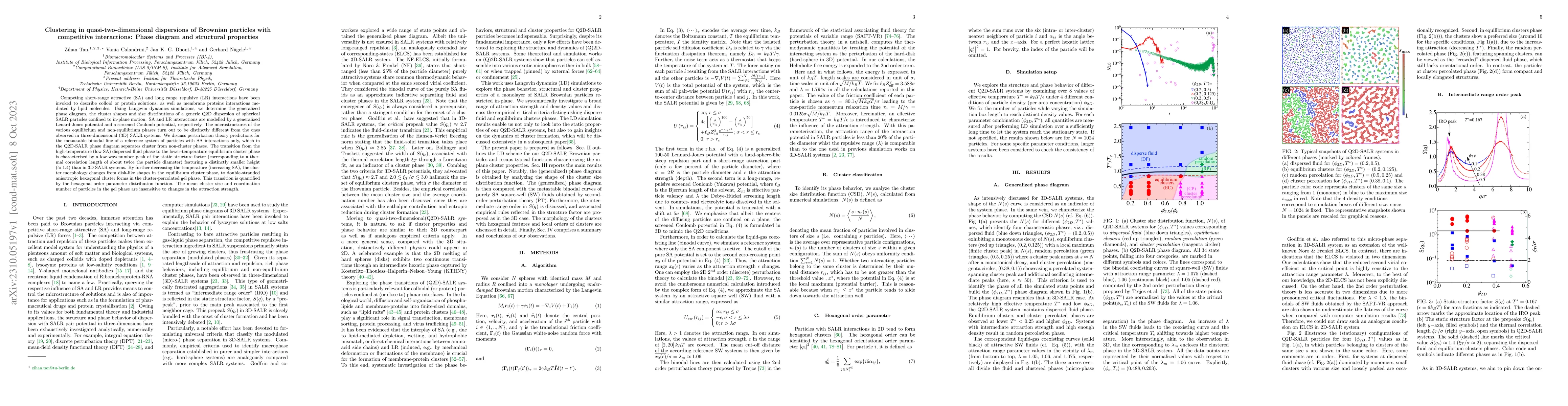 Thumbnail for Clustering in quasi-two-dimensional dispersions of Brownian particles
  with competitive interactions: Phase diagram and structural properties