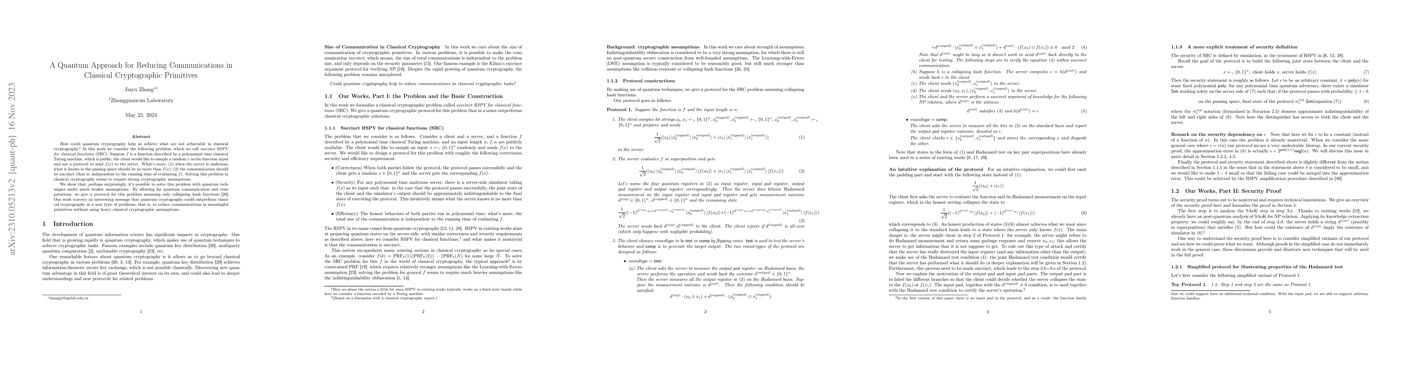 Thumbnail for A Quantum Approach for Reducing Communications in Classical
  Cryptographic Primitives