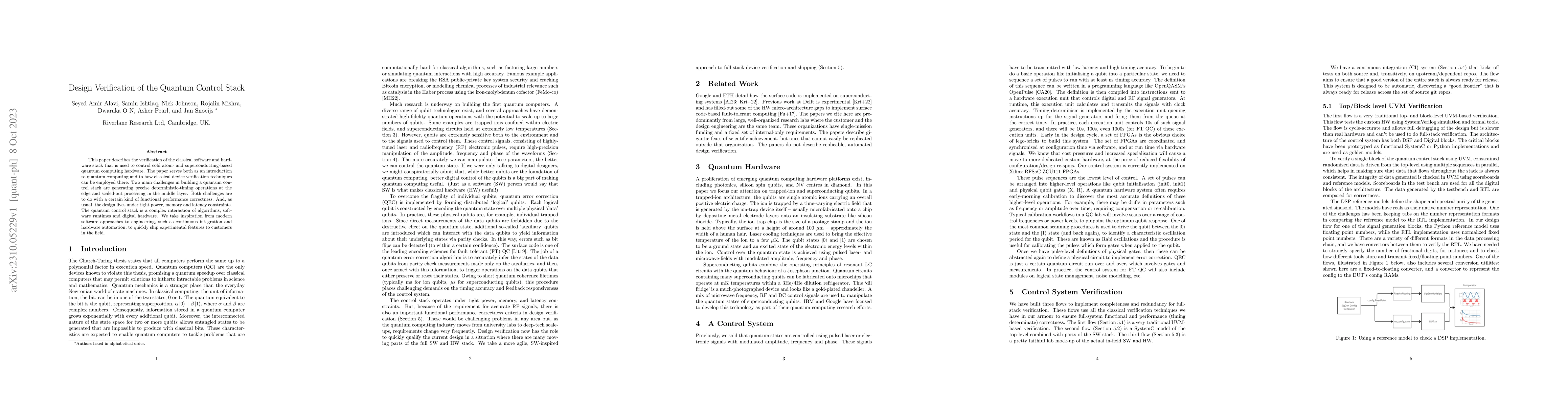 Thumbnail for Design Verification of the Quantum Control Stack