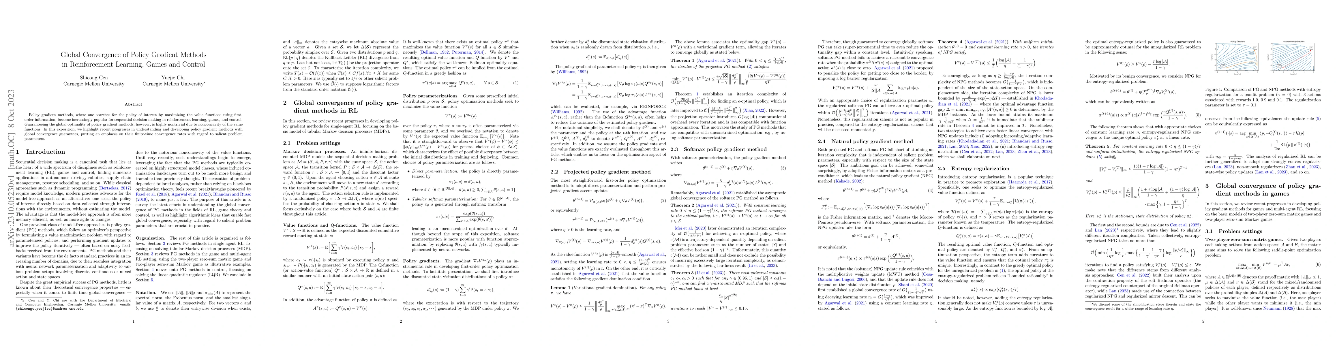 Thumbnail for Global Convergence of Policy Gradient Methods in Reinforcement Learning,
  Games and Control