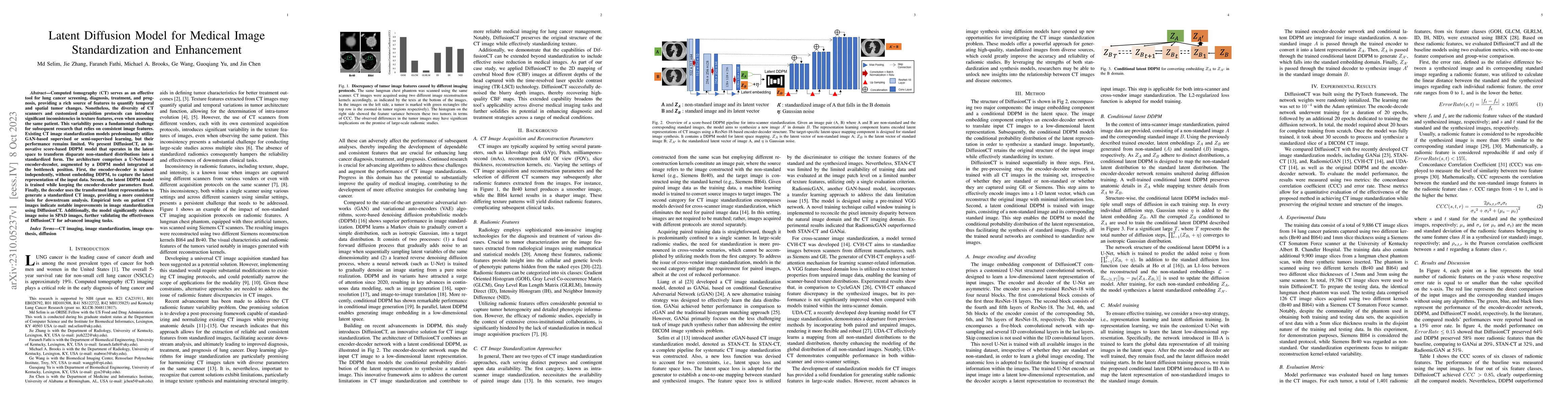 Thumbnail for Latent Diffusion Model for Medical Image Standardization and Enhancement