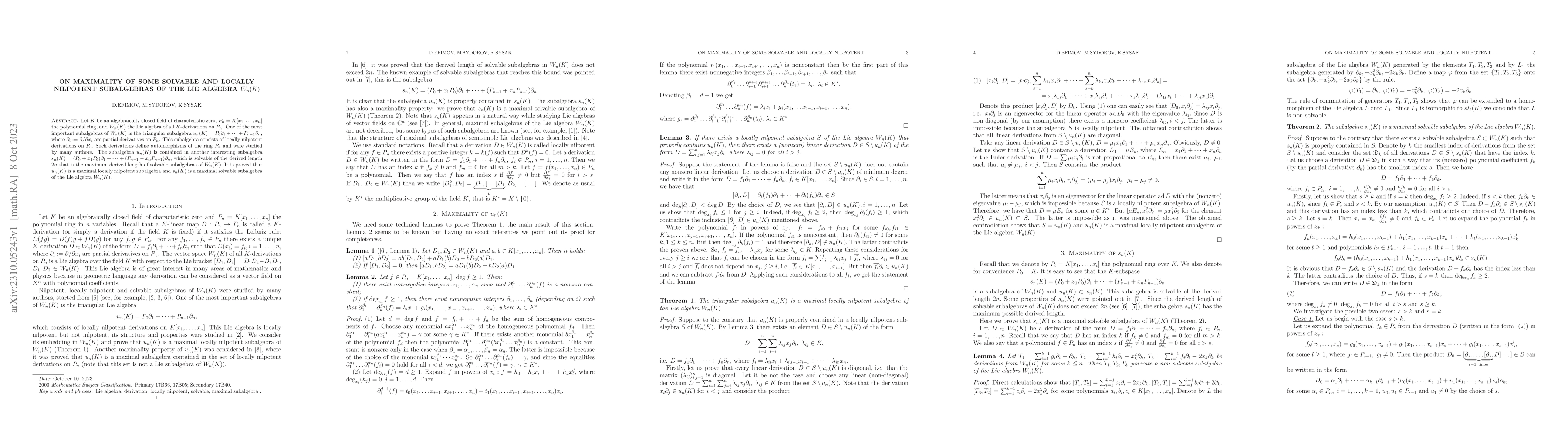 Thumbnail for On maximality of some solvable and locally nilpotent subalgebras of the
  Lie algebra $W_n(K)$