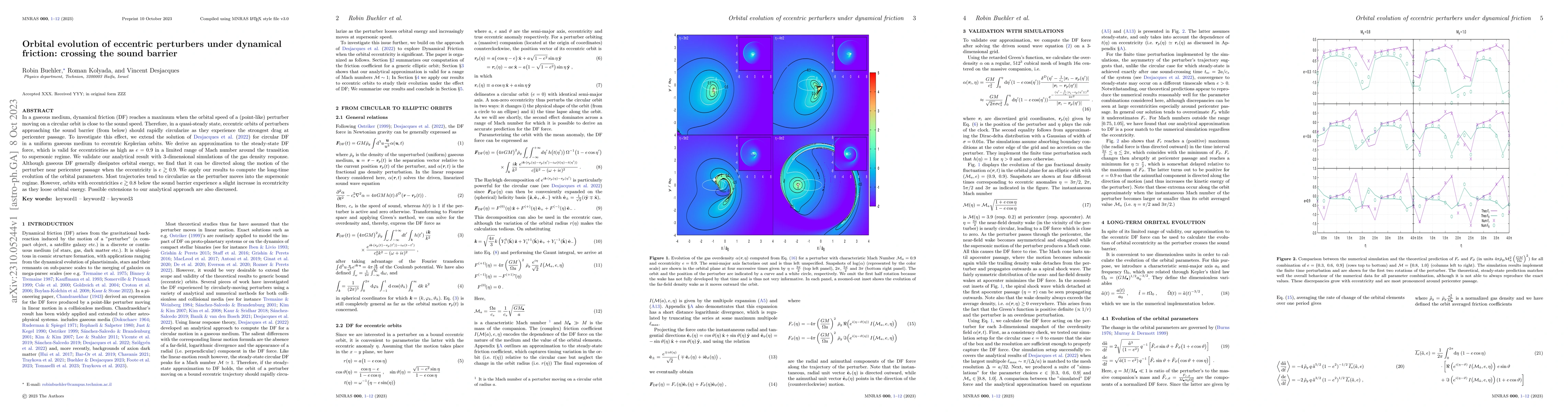 Thumbnail for Orbital evolution of eccentric perturbers under dynamical friction:
  crossing the sound barrier