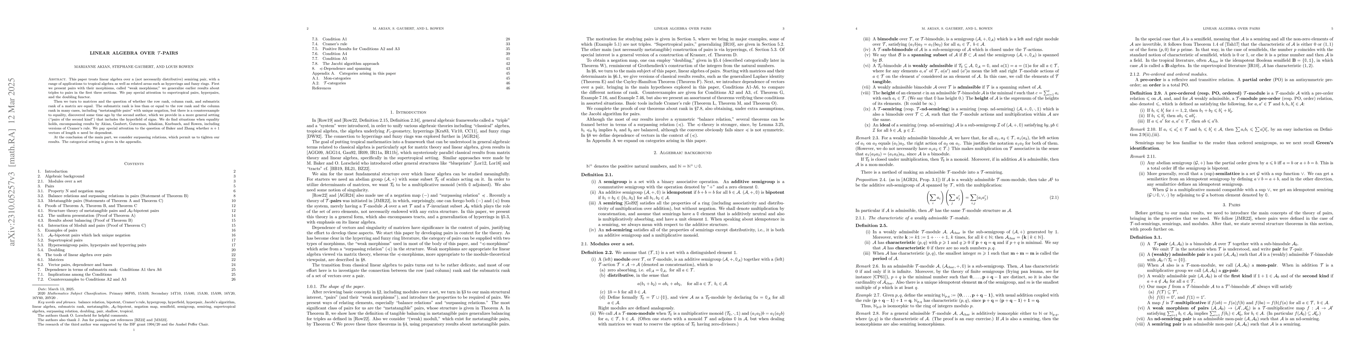 Thumbnail for Linear algebra over T-pairs