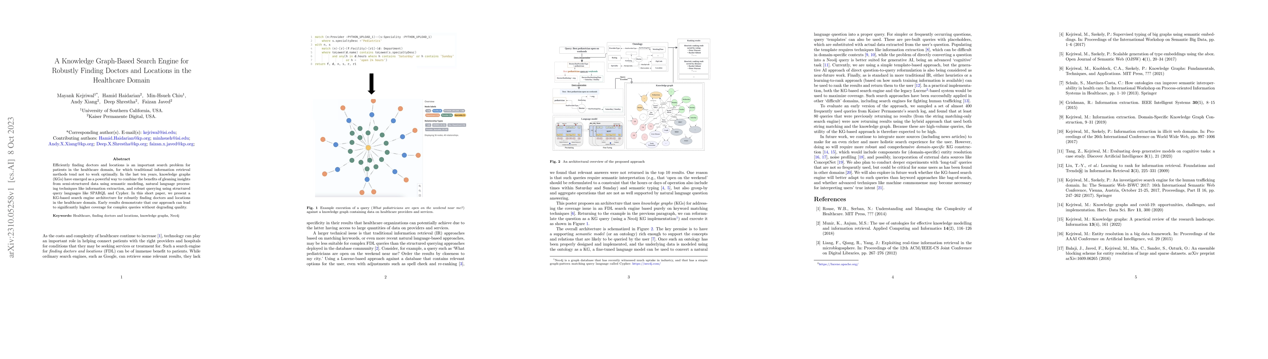 Thumbnail for A Knowledge Graph-Based Search Engine for Robustly Finding Doctors and
  Locations in the Healthcare Domain