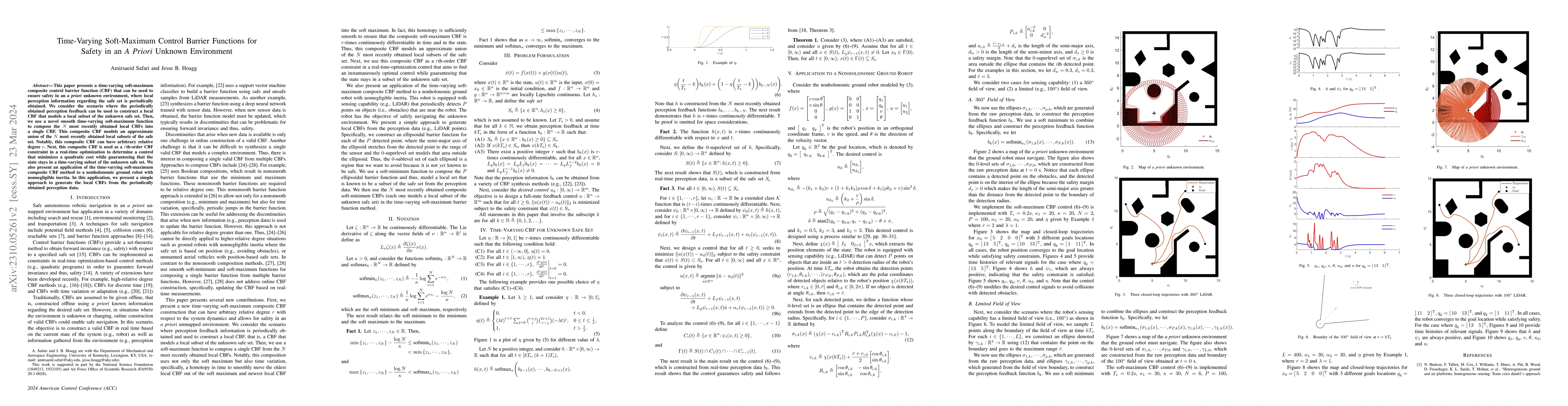Thumbnail for Time-Varying Soft-Maximum Control Barrier Functions for Safety in an A
  Priori Unknown Environment