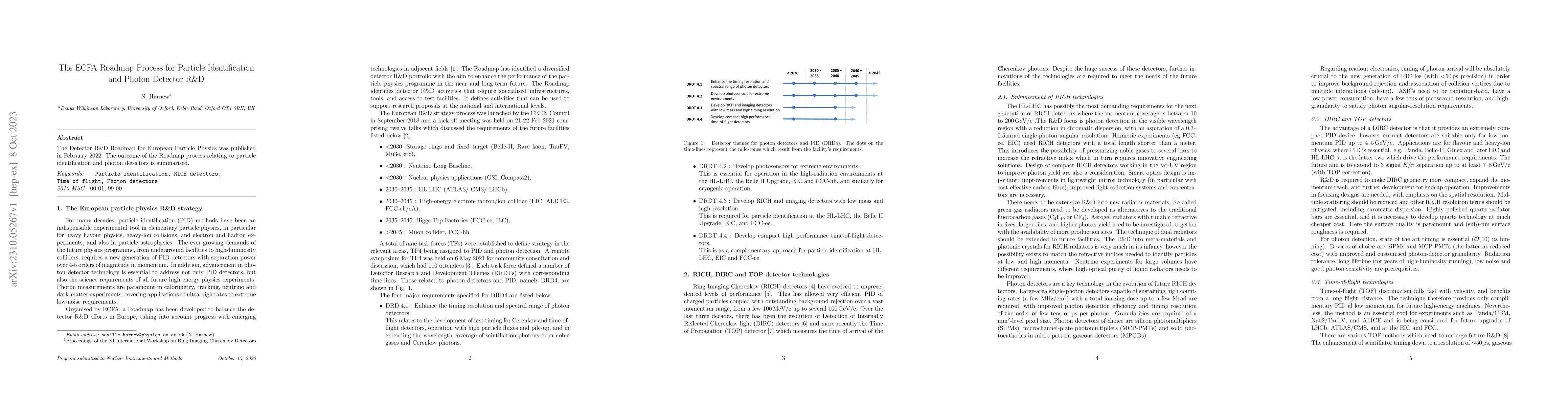 Thumbnail for The ECFA Roadmap Process for Particle Identification and Photon Detector
  R&D