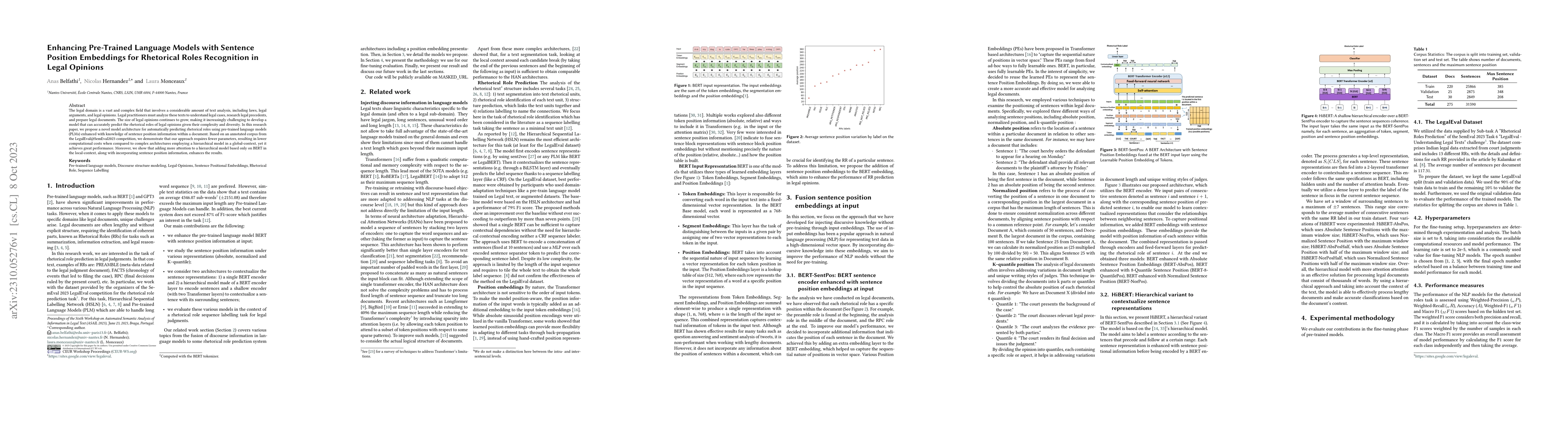 Thumbnail for Enhancing Pre-Trained Language Models with Sentence Position Embeddings
  for Rhetorical Roles Recognition in Legal Opinions