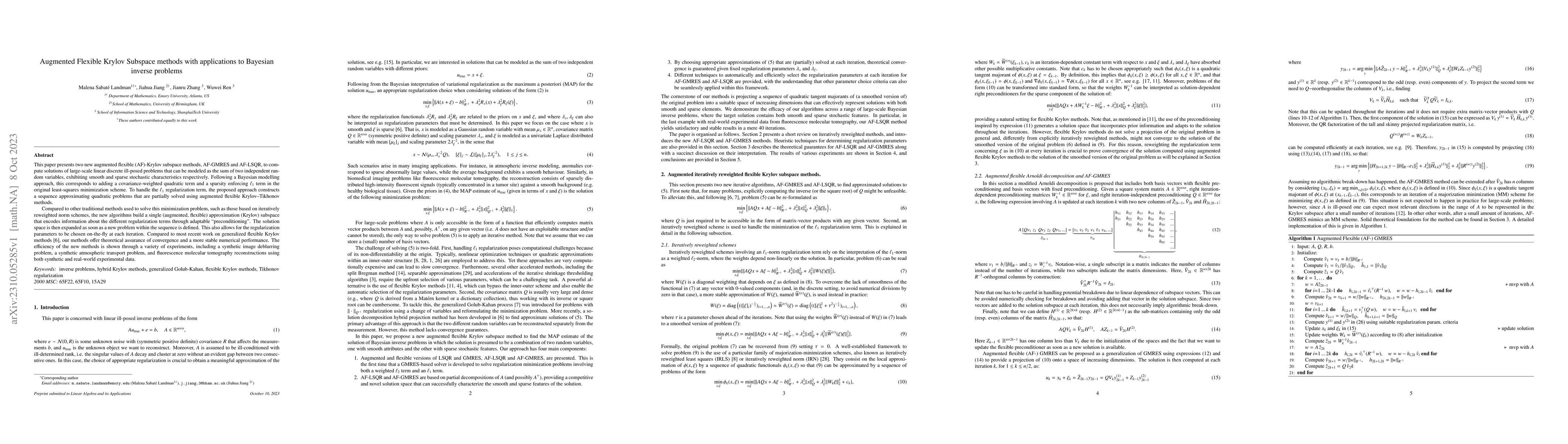 Thumbnail for Augmented Flexible Krylov Subspace methods with applications to Bayesian
  inverse problems