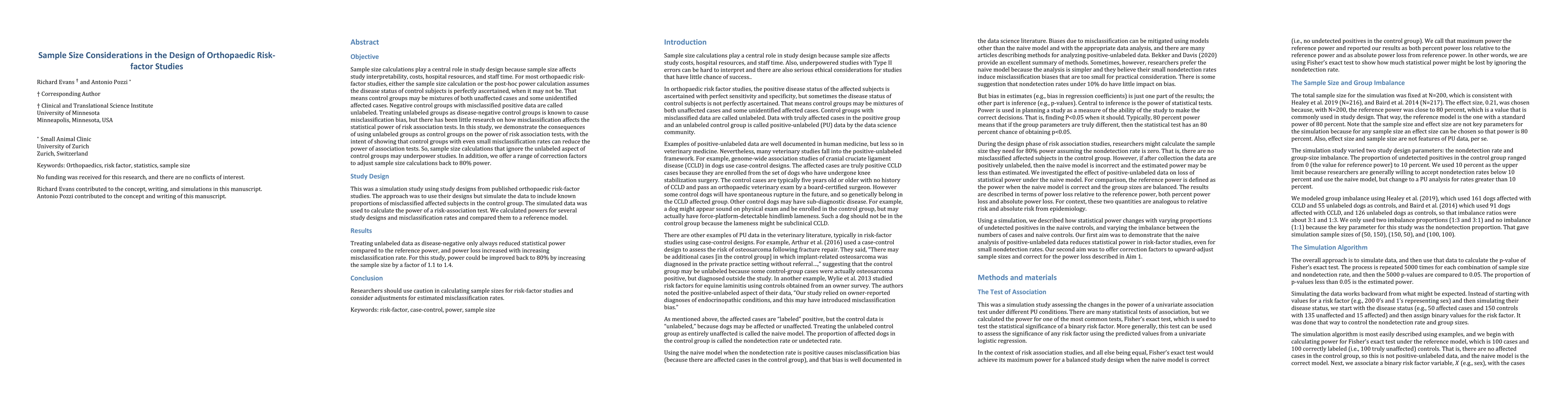 Thumbnail for Sample Size Considerations in the Design of Orthopaedic Risk-factor
  Studies